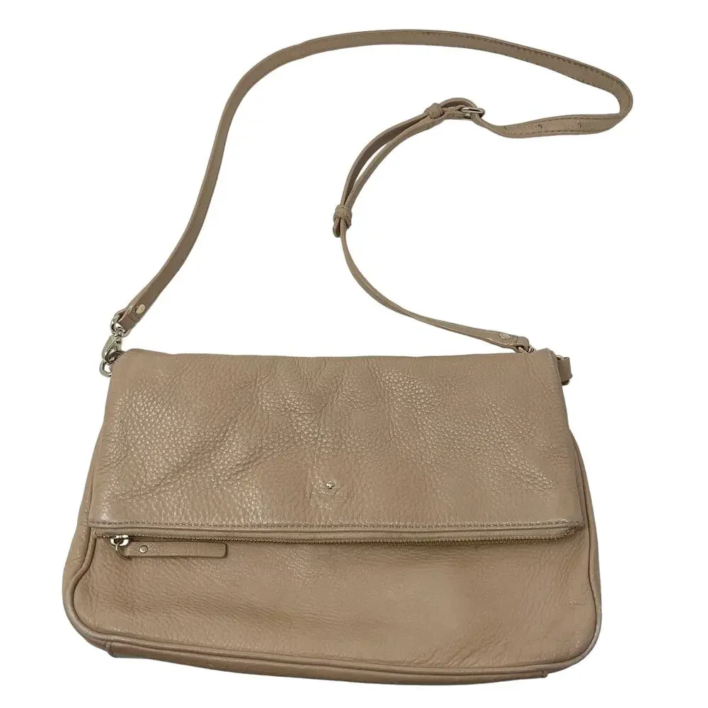 Kate Spade Taupe Cobble Hill Crossbody Leather Bag Flap Top Zip Pocket Pebbled